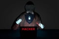 Concept Internet crime and cyber security . Hacker working on a code on dark background Royalty Free Stock Photo