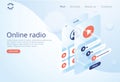 Concept of internet online radio streaming listening. Music applications, playlist online songs, radio station. Music