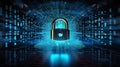 concept of internet safety and personal data privacy as a shielded lock protecting a network against hacker attacks, Generative AI Royalty Free Stock Photo