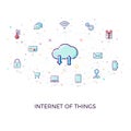 Concept Internet of things. Cloud network concept for connected smart devices. Vector illustration of IoT and network connections