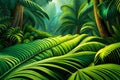 Intricate Beauty Of Rainforest, Jungla, Tropical Forest With Big Monstera Leaves, Stunning Green Horizontal Backg. Generative AI