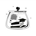 The concept of investing in yourself, in your education. Books and a diploma in a wallet. Vector black and white