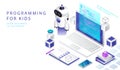 Concept Of Isometric 3D STEM Education, Online Courses For Children. Website Landing Page. Programming Courses, Robotics