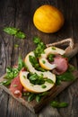 Concept of italian food with melon and prosciutto Royalty Free Stock Photo