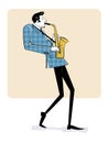 Concept for jazz poster. Man playing saxophone. Vintage hand drawn illustration, sketch.