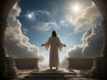 A concept of Jesus resurrection and rises back to heaven