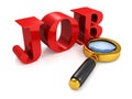 Concept job search magnifier with red text