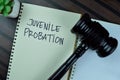 Concept of Juvenile Probation write on a book with gavel isolated on Wooden Table