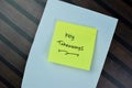 Concept of Key Takeaways write on sticky notes isolated on Wooden Table Royalty Free Stock Photo