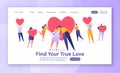 Concept of landing page on love story theme, romantic vector illustration. Royalty Free Stock Photo