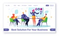 Concept for landing page with man and woman taking part in business meeting, negotiation, brainstorming, talking to each other.