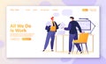 Concept of landing page, website, template for web design with vector illustration in flat cartoon style on the topic of office wo