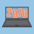 Concept of Laptop Computer with new year 2016 idea concept. Royalty Free Stock Photo