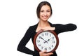 Concept for lateness, woman with clock Royalty Free Stock Photo