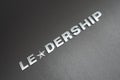 Concept of leadership, leader, motivation and guidance. Word leadership spelled on aluminium background