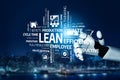 Concept of Lean Management, Efficiency, and Productivity with Robotic Hand Touching Words on Dark Background for Royalty Free Stock Photo