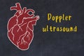 Concept of learning cardiovascular system. Chalk drawing of human heart and inscription Doppler ultrasound