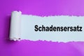 Concept of Learning language - German. Schadensersatz it means damages written on torn paper Royalty Free Stock Photo