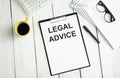 Concept Legal Advice message on notebook Royalty Free Stock Photo