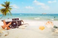 The concept of leisure travel in the summer on a tropical beach seaside Royalty Free Stock Photo