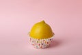Concept of lemon cupcake on pink Royalty Free Stock Photo