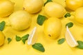 Concept of lemon and its lobules on a yellow Royalty Free Stock Photo