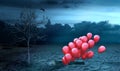 Concept of life after death. Air balls fly out of the grave and Royalty Free Stock Photo