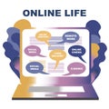 Concept of life online. You can get everything staying at home online.  laptop, choosing a service, creativ gradient illustration Royalty Free Stock Photo