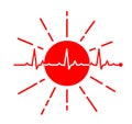 Concept of life. Sun and heart cardiogram. Pulse of life.