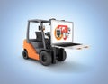 Concept logistics of loading and delivery The forklift lifts the laptop isolated on blue gradient background 3d Royalty Free Stock Photo