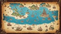 Lost Treasures A Beautiful Pirate Map for Talk Like a Pirate Day.AI Generated