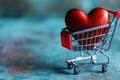 The concept of love as a commodity, with a sparkly heart in a tiny metal trolley