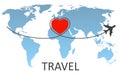 Concept love travel with airplane over world map and path in the sky Ã¢â¬â vector