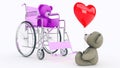 Concept of love. Two teddy bears in wheelchair with red heart Royalty Free Stock Photo