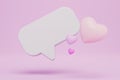 the concept of loving correspondence. a white cloud for communication next to hearts on a pastel background. 3D render