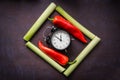 Concept lunch time of fresh vegetables on background. Breakfast time concept. Healthy vegetarian morning food Royalty Free Stock Photo