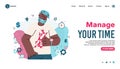 The concept of managing your time - vector landing page template