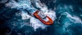 Braving the Storm: A Lone Rescue Boat on a Turbulent Sea Mission. Concept Maritime Rescue, Stormy Royalty Free Stock Photo