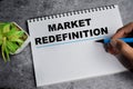 Concept of market redefinition write on book isolated on Wooden Table Royalty Free Stock Photo