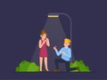 The concept of a marriage proposal. Vector illustration of a romantic evening. Royalty Free Stock Photo