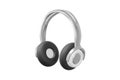 Concept minimalistic metallic black gray headphone cartoon style isolated white background. Icon website blog photographer, video