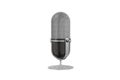 Concept minimalistic metallic black gray microphone cartoon style isolated white background. Icon website blog photographer, video Royalty Free Stock Photo
