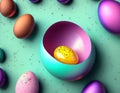 A concept of mint cartoon, cute cracked egg on mint watercolor pastel background, eggs, AI Generated Royalty Free Stock Photo