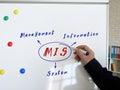 Concept about MIS Management Information System . Hand holding a marker pen to writeon the white board