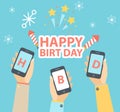 Happy birt day card design. Flat vector illustration. Concept for mobile apps.