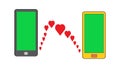 Concept mobile phone for relationship. Green Display on mobileo