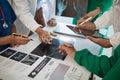 concept of mobilizing ability of medical team in conference room to diagnose and treat disease correctly. medical team joins Royalty Free Stock Photo