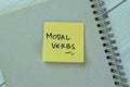 Concept of Modal Verbs write on sticky notes isolated on Wooden Table