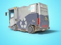 Concept modern blue garbage truck for city back view 3d render o