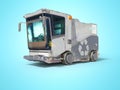 Concept modern garbage truck for city front view 3d render on blue background with shadow